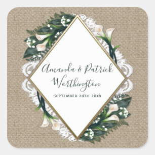 Calla Lily Burlap and Lace Wedding Favour Stickers