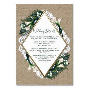 Calla Lily Burlap and Lace Wedding Insert Cards