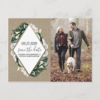 Calla Lily Burlap Lace Wedding Save the Date Cards