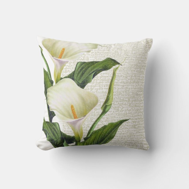 Calla Lily Calligraphy Throw Pillow (Front)
