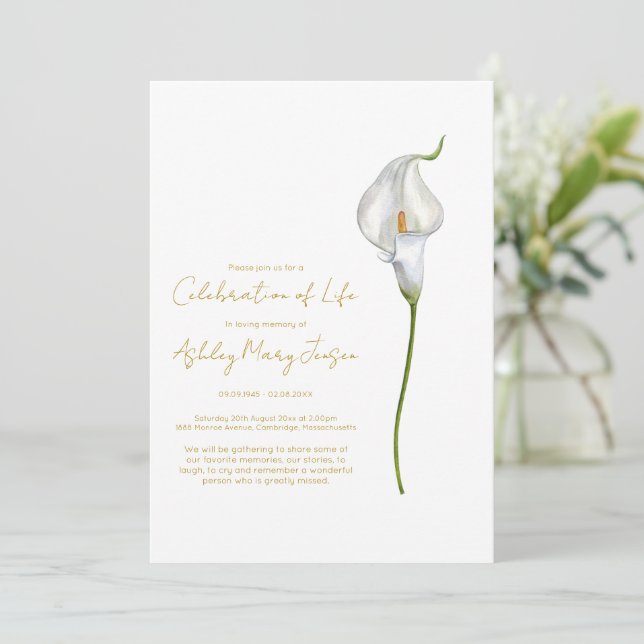 Calla Lily Celebration of Life Funeral Invitation (Standing Front)