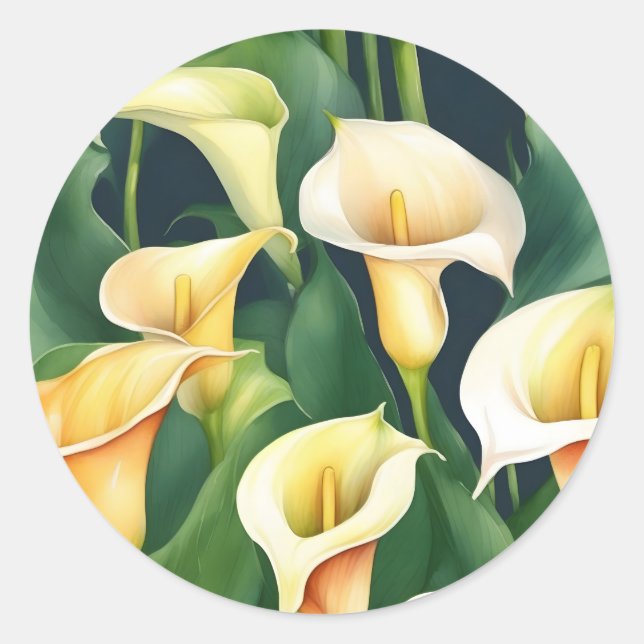 Calla Lily Elegant Classic Round Sticker (Front)