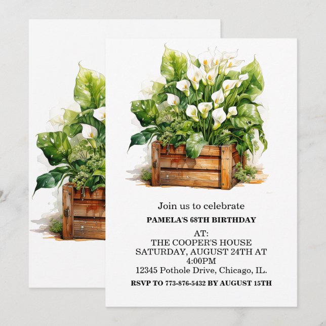 Calla Lily Fleurs Invitations de fête d'anniversai (Devant / Derrière)