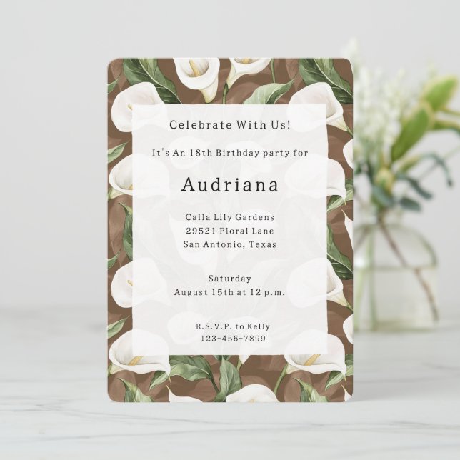 Calla Lily Floral Birthday Invitation (Standing Front)