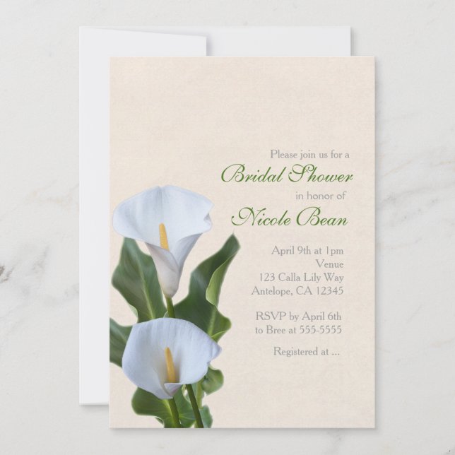 Calla Lily Flowers Floral Elegant Bridal Shower Invitation (Front)
