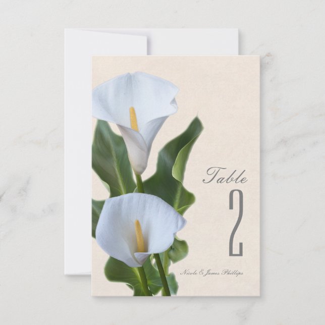 Calla Lily Flowers Floral Elegant Table Number (Front)