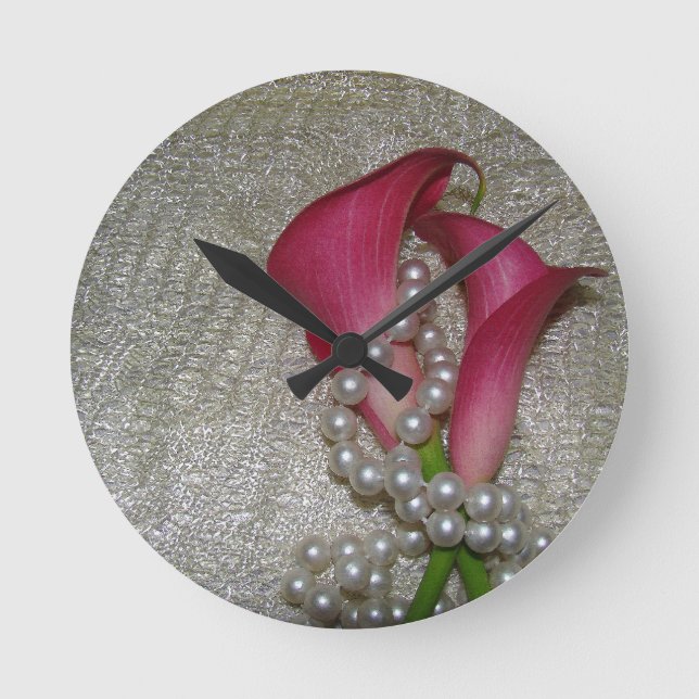 Calla Lily Flowers Pearls Lace Wall Clock (Front)