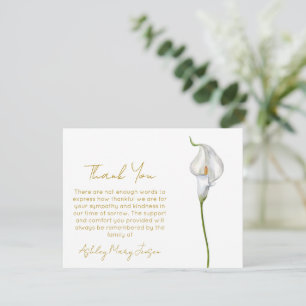 Calla Lily Funeral Thank You Card Bereavement