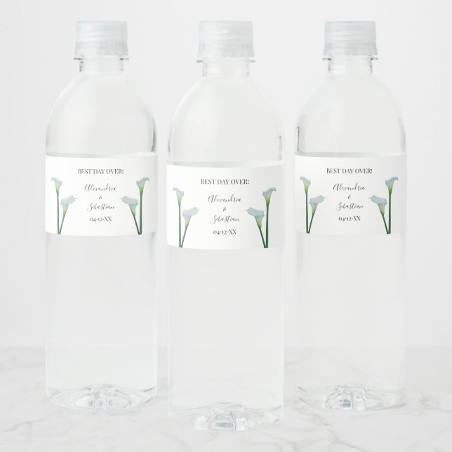 Calla Lily Greenery Bridal Shower Couples Wedding Water Bottle Label (Bottles)