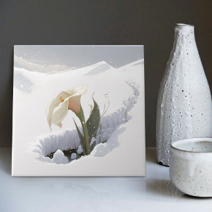 Calla Lily in the Mountain Breaking Through Snow Tile