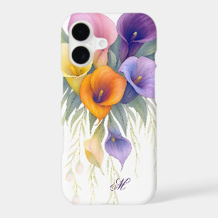 Calla Lily Monogramme Florale Élégante Pastel Colo