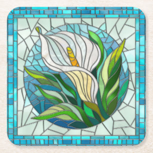 Calla Lily Mosaic Art Square Paper Coaster