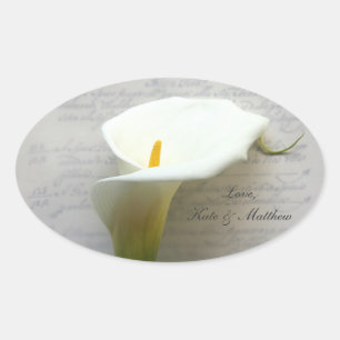 Calla lily on old handwriting oval sticker