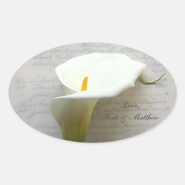 Calla lily on old handwriting oval sticker (Front)