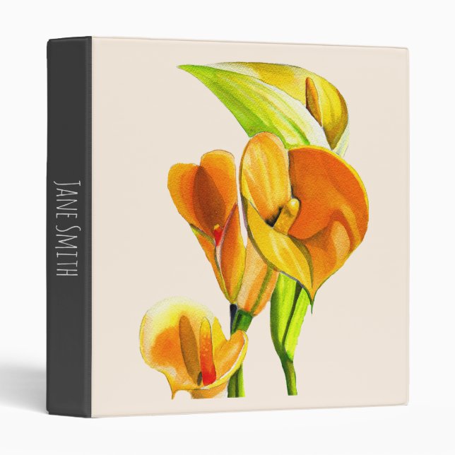 Calla lily orange floal watercolor  binder (Front/Spine)