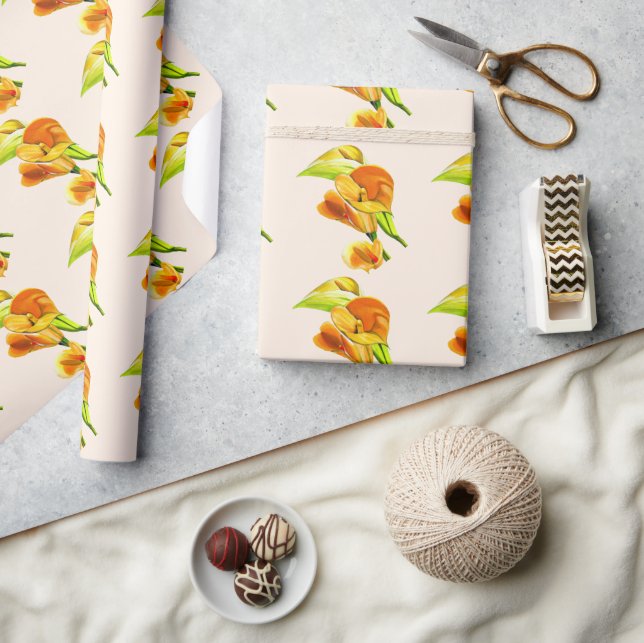 Calla lily orange floal watercolor  wrapping paper (Crafts)
