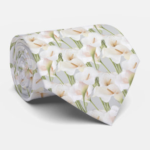 calla lily pattern on light grey tie