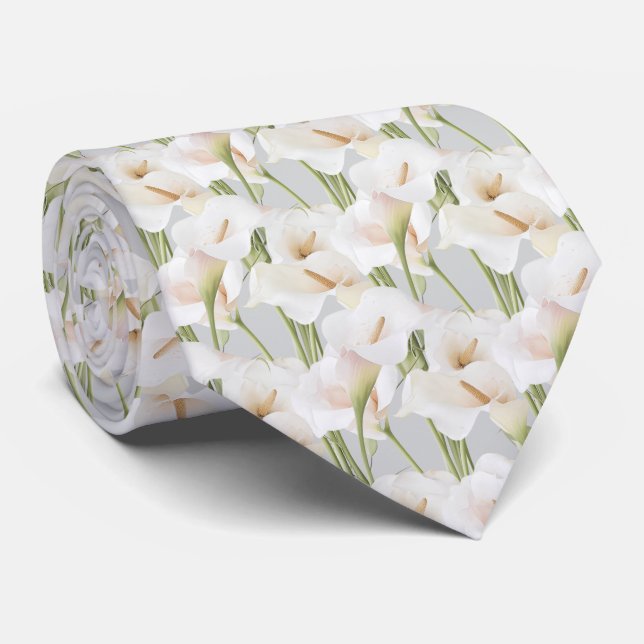 calla lily pattern on light grey tie (Rolled)