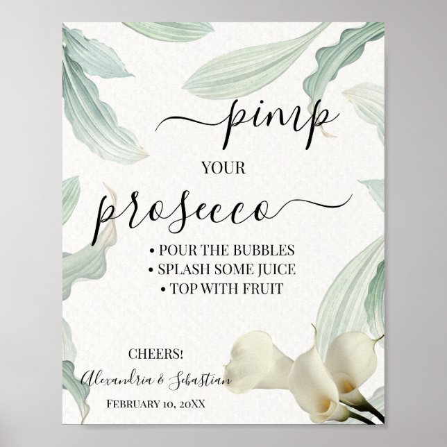 Calla Lily Pimp your Prosecco Bridal Shower Sign (Front)