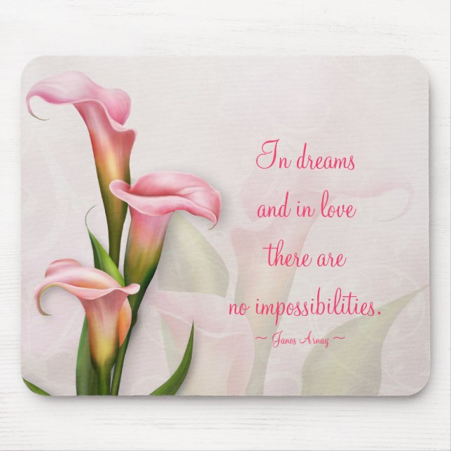 Calla Lily Pink Customizable Quote Mousepad (Front)