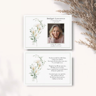Calla Lily Sage Green Memorial Photo Prayer Card