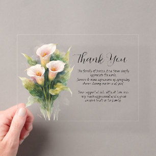 Calla Lily Sympathy Floral Funeral Thank you  Acrylic Invitations