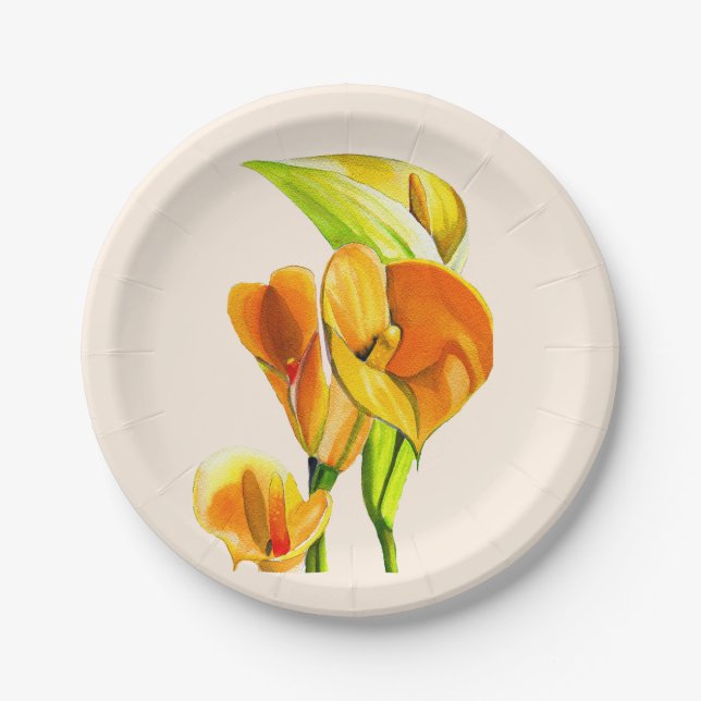 Calla lily watercolor flower art paper plate (Front)