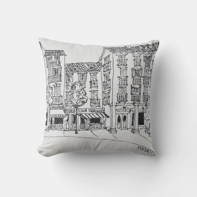 Calle de Toledo shopping street, Madrid, Spain Throw Pillow (Front)