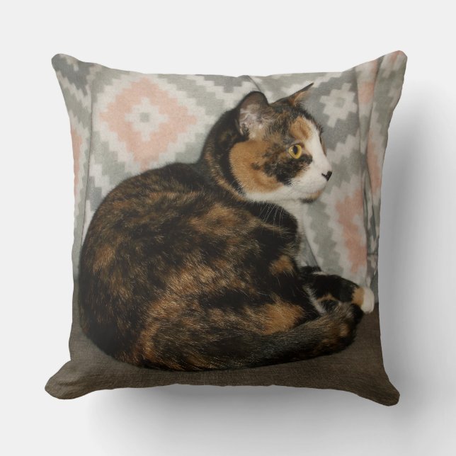 Callie Cat on Sofa Throw Pillow (Front)