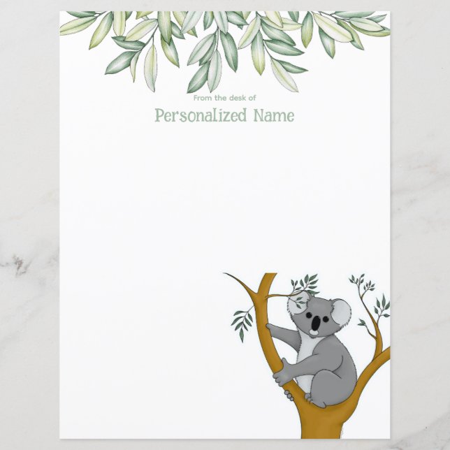 Callie Koala Eucalyptus Unlined Paper Sheet (Front)