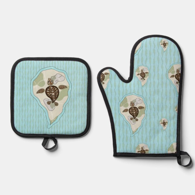 Callie the Sea Turtle Oven Mitt & Pot Holder Set (Front)