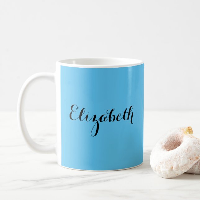 Calligraphed Coffee Mug Name Sky Blue Trendy (With Donut)