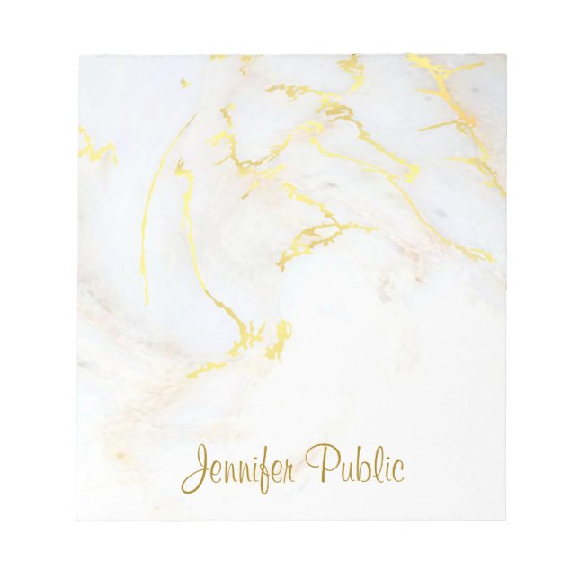 Calligraphed Elegant Template Gold White Marble Notepad (Front)
