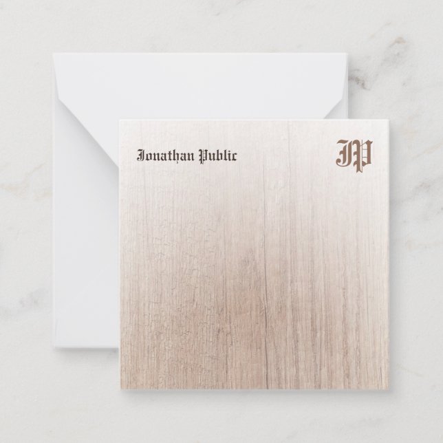 Calligraphed Monogram Wood Look Personalized Card (Front)