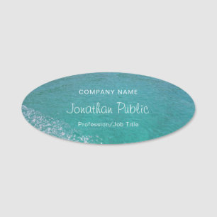 Calligraphed Script Blue Green Sea Water Aqua Name Tag