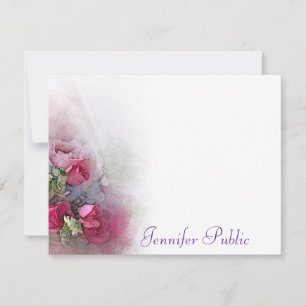 Calligraphed Script Name Watercolor Roses Flowers Card