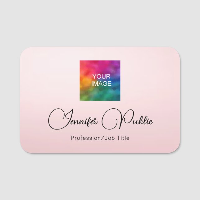 Calligraphed Script Template Elegant Rose Gold Name Tag (Front)