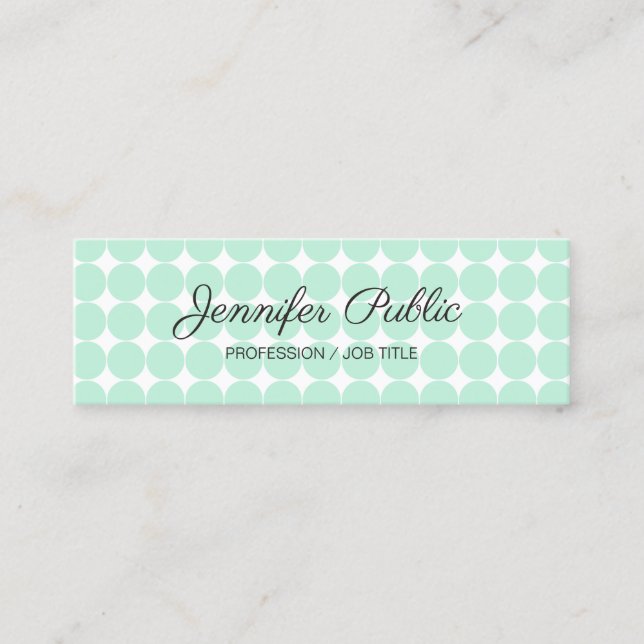 Calligraphed Template Elegant Mint Green White Min Mini Business Card (Front)