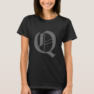 Calligraphic Capital Letter Q Grunge T-Shirt