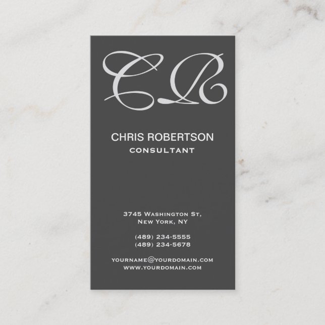 Calligraphic Monogram Black Grey Business Card (Front)