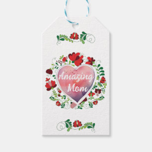 Calligraphic Script Amazing Mom Mother day Heart  Gift Tags