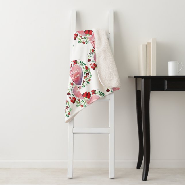 Calligraphic Script Amazing Mom Mother day Heart  Sherpa Blanket (In Situ)
