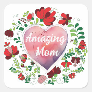 Calligraphic Script Amazing Mom Mother day Heart Square Sticker