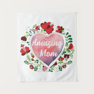 Calligraphic Script Amazing Mom Mother' day Heart  Tapestry