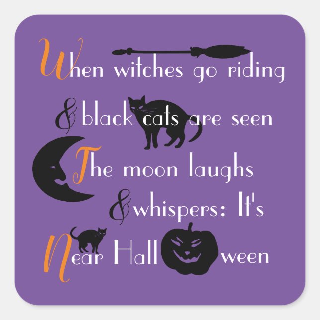 Calligraphic Traditional Halloween Poem Square Sticker (Front)