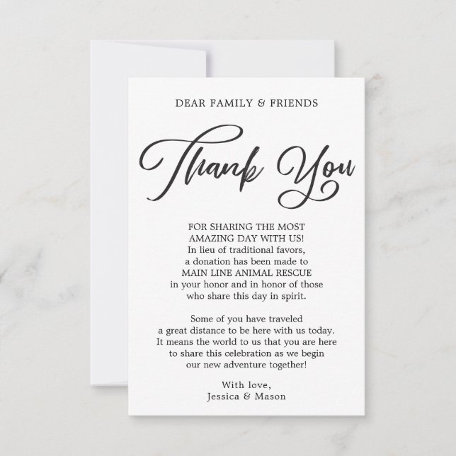 Calligraphie à la place des faveurs Merci carte de (Devant)