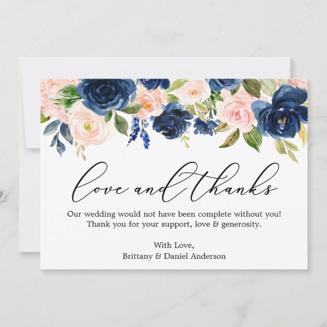 Calligraphie Aimer Merci Classic Blue Rose Floral (Devant)