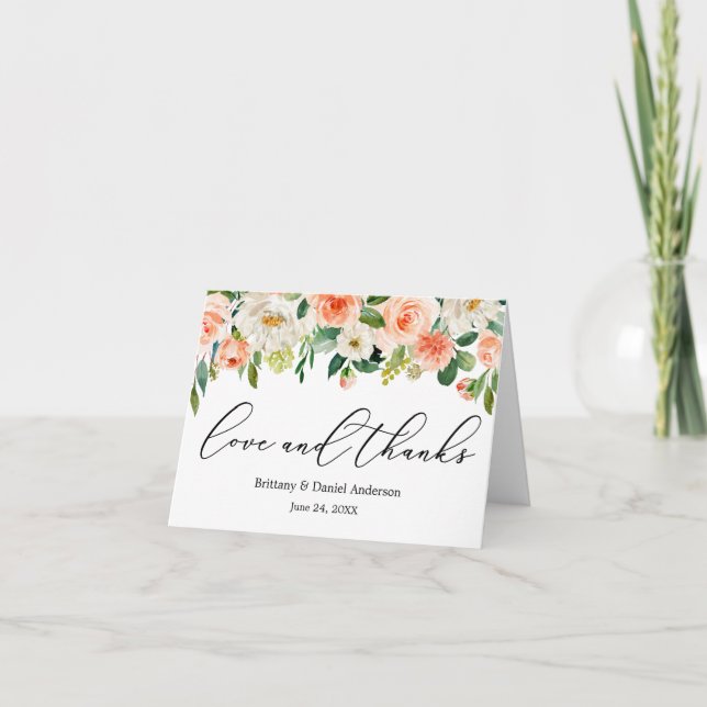 Calligraphie Aimer Merci Coral Blanc Floral Note (Devant)
