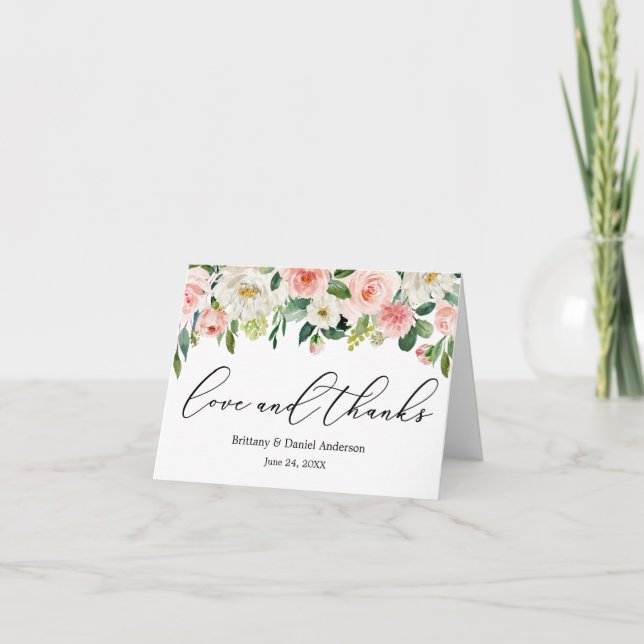 Calligraphie Aimer Merci Rose Blanc Floral Note (Devant)