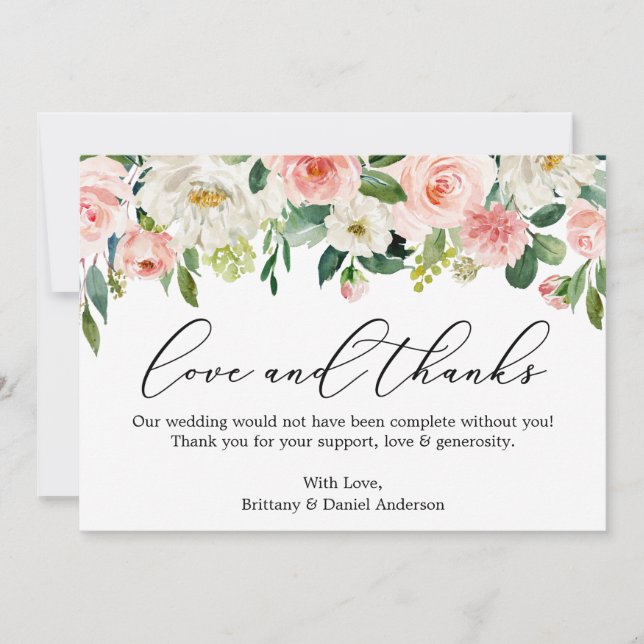 Calligraphie Amour Merci Rose Blanc Floral (Devant)